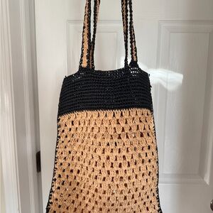 Zara Black and Tan Crochet Tote